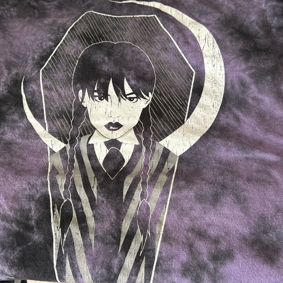 Purple and black tie dye Wednesday Addams t-shirt. - Picture 4 of 4